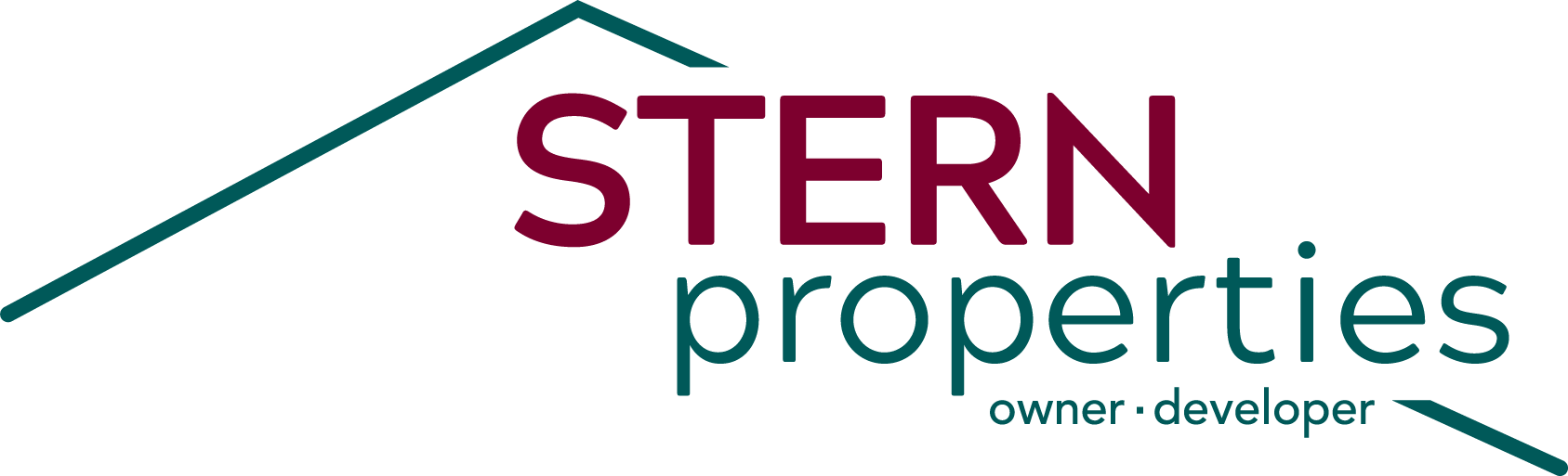 Logo for Stern Properties featuring the name in bold colors with a house outline above. Tagline reads "owner-developer."