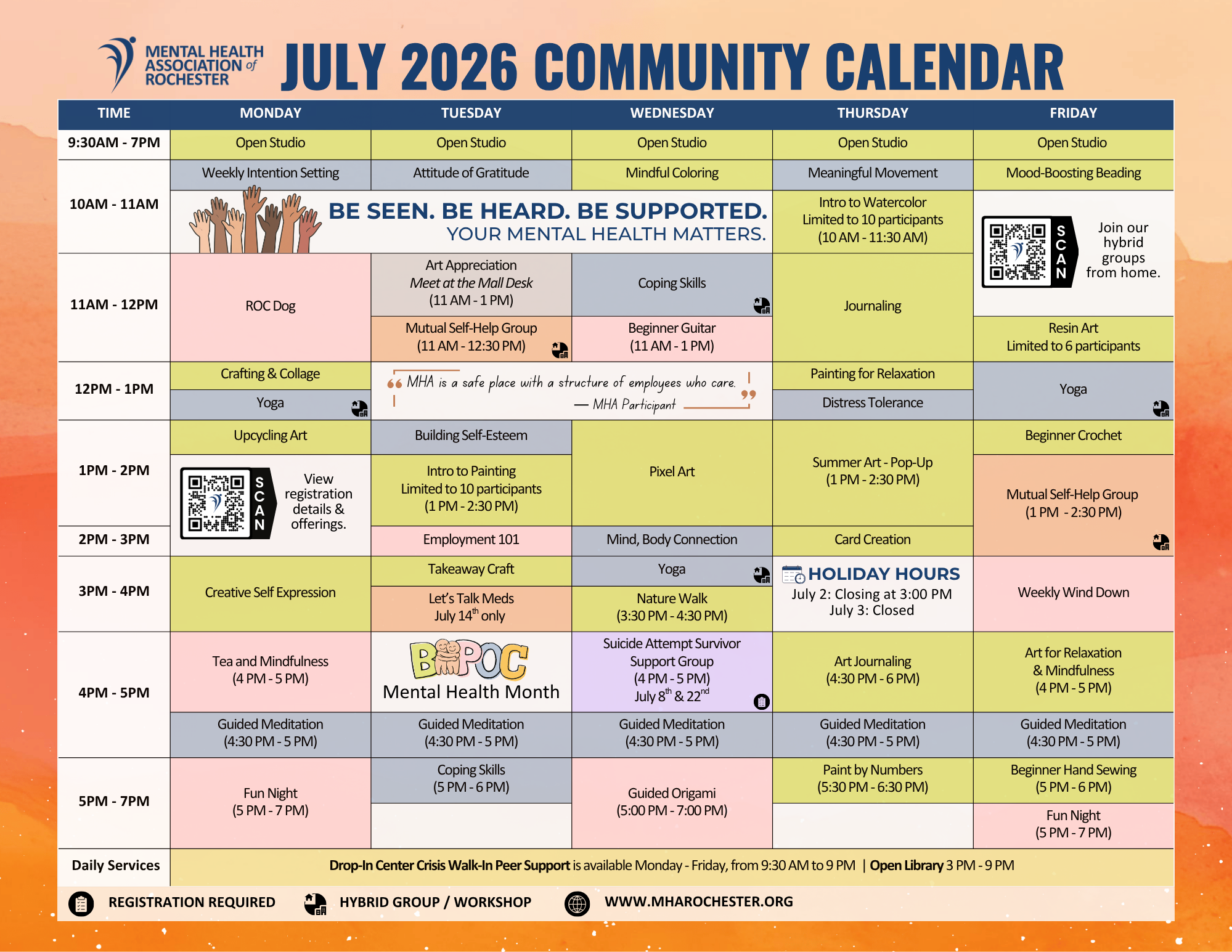 July 2026 Community Calendar of Events at MHA